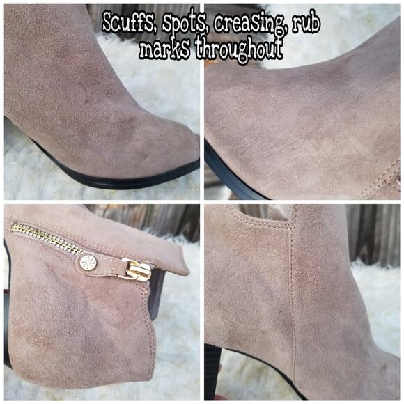 Isaac Mizrahi Live Debbie Boot Size 7.5 Tan Suede Leather Heel Open Toe Side Zip - Picture 9 of 13